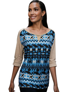 Dolan T-Shirt Aztec Print 3/4 Sleeve